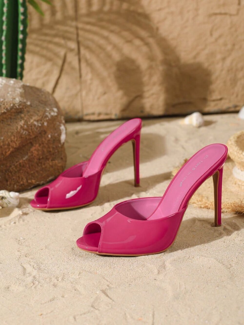 hot Pink Elegant Women's Round Peep Toe Sexy Slide Stiletto High Heel Sandals - Picture 5 of 7